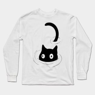 swimming black cat Long Sleeve T-Shirt